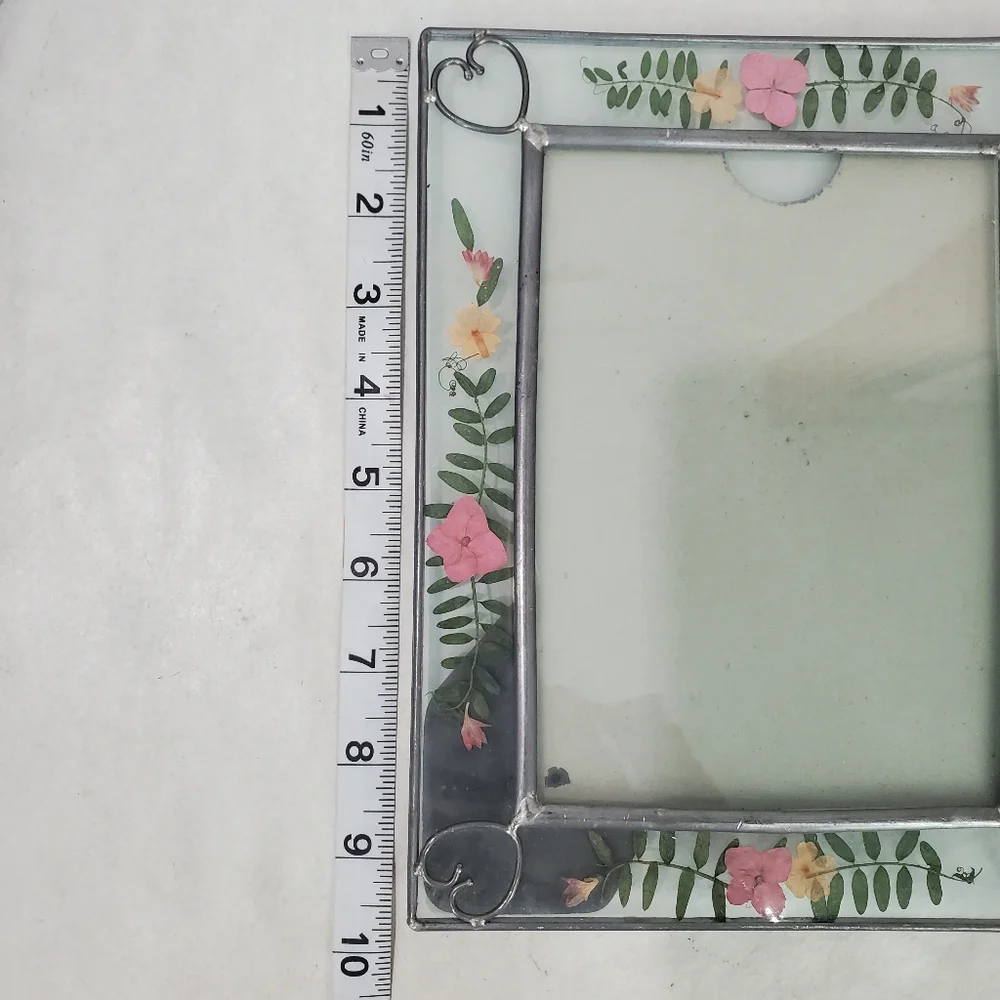 Vintage Dried Pressed Flower In Glass Photo Picture Frame Cottagecore Hearts 5x7